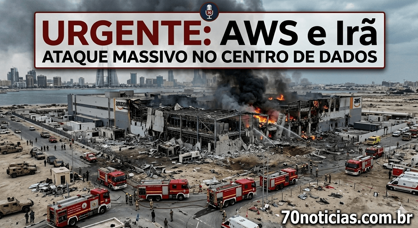 Infraestrutura tecnológica de servidores representando segurança cibernética e computação em nuvem da Amazon AWS - 70 Notícias.