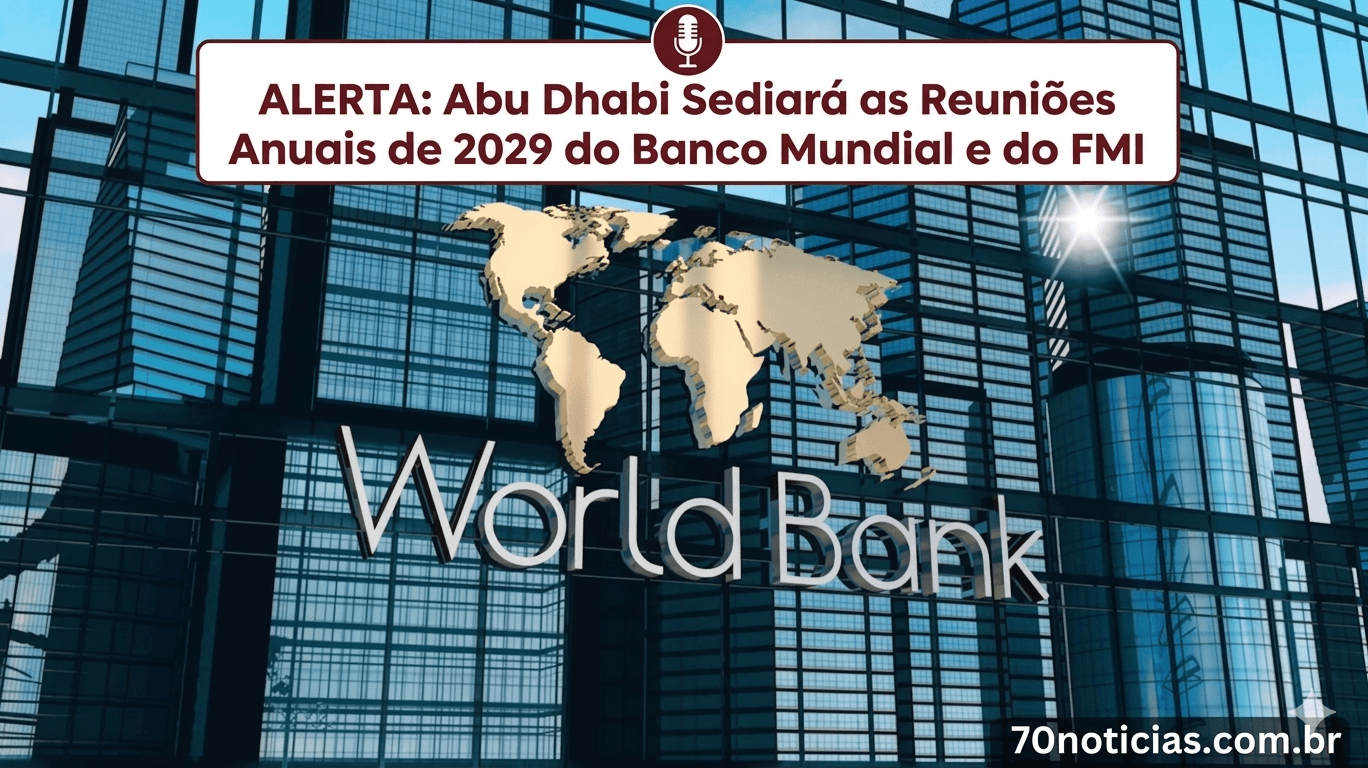 Representação de Abu Dhabi sediando reuniões do FMI e Banco Mundial em 2029